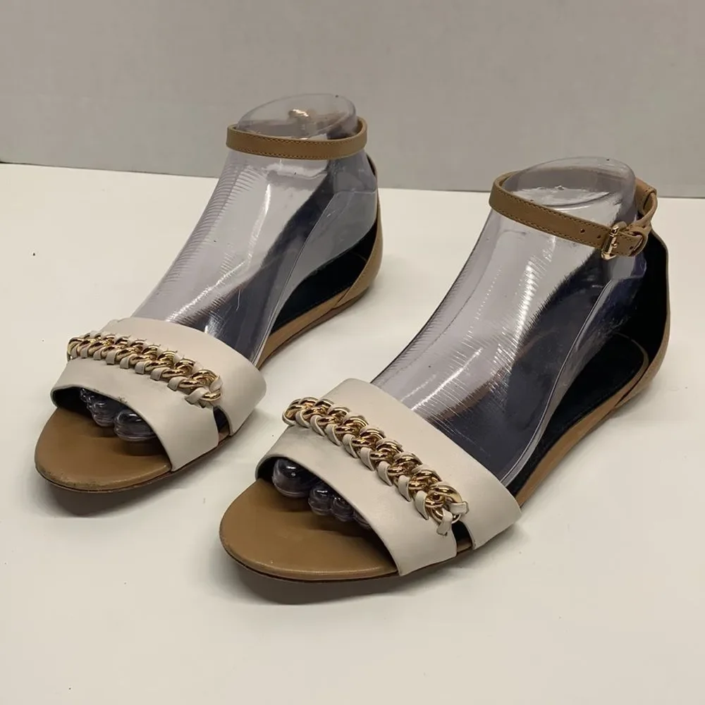 Coach Seabreeze Sandals White Gold Chain Link Open Toe Ankle Strap Shoes Size 8